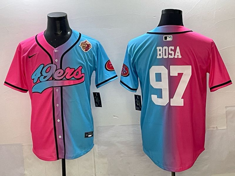 Men 2025 San Francisco 49ers #97 Bosa Pink Blue Nike Limited NFL Jersey 08